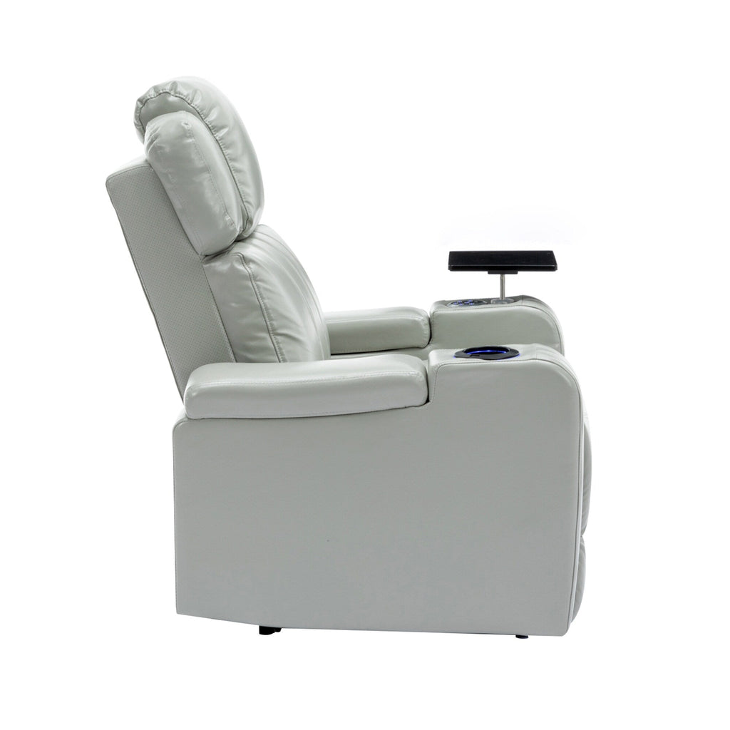 Fauteuil inclinable électrique en cuir synthétique, siège individuel, pour home cinéma, avec porte-gobelet rafraîchissant, haut-parleur Bluetooth, lumières LED et ports USB