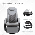 Fauteuil inclinable en cuir synthétique avec repose-pieds, coutures en losange, inclinaison à 135°, pivot à 360°, base en acier/bois et appui-tête