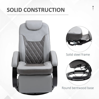 Fauteuil inclinable en cuir synthétique avec repose-pieds, coutures en losange, inclinaison à 135°, pivot à 360°, base en acier/bois et appui-tête
