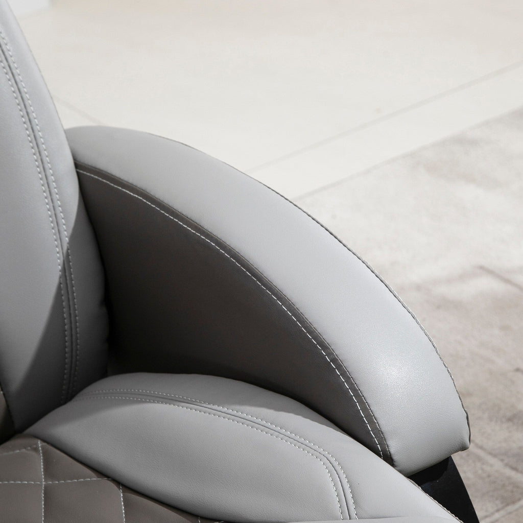 Fauteuil inclinable en cuir synthétique avec repose-pieds, coutures en losange, inclinaison à 135°, pivot à 360°, base en acier/bois et appui-tête