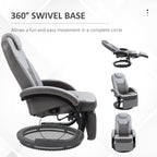 Fauteuil inclinable en cuir synthétique avec repose-pieds, coutures en losange, inclinaison à 135°, pivot à 360°, base en acier/bois et appui-tête