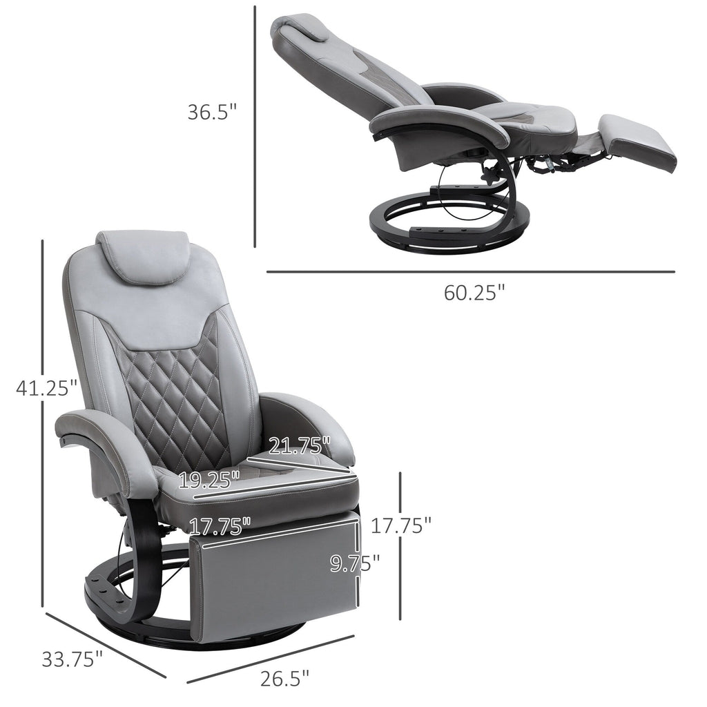 Fauteuil inclinable en cuir synthétique avec repose-pieds, coutures en losange, inclinaison à 135°, pivot à 360°, base en acier/bois et appui-tête