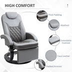 Fauteuil inclinable en cuir synthétique avec repose-pieds, coutures en losange, inclinaison à 135°, pivot à 360°, base en acier/bois et appui-tête