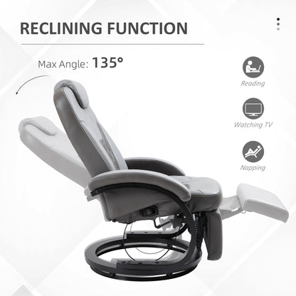 Fauteuil inclinable en cuir synthétique avec repose-pieds, coutures en losange, inclinaison à 135°, pivot à 360°, base en acier/bois et appui-tête