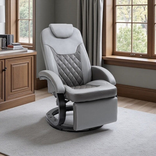 Fauteuil inclinable en cuir synthétique avec coutures en losange, inclinaison à 135°, pivot à 360° et base robuste en acier et bois