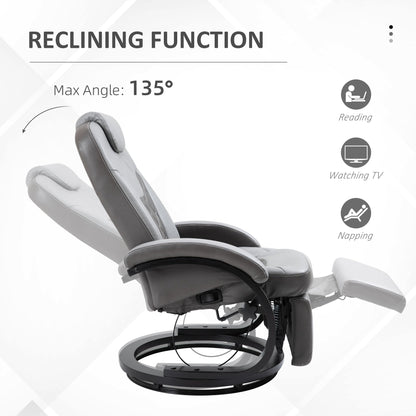 Fauteuil inclinable en cuir synthétique avec coutures en losange, inclinaison à 135°, pivot à 360° et base robuste en acier et bois