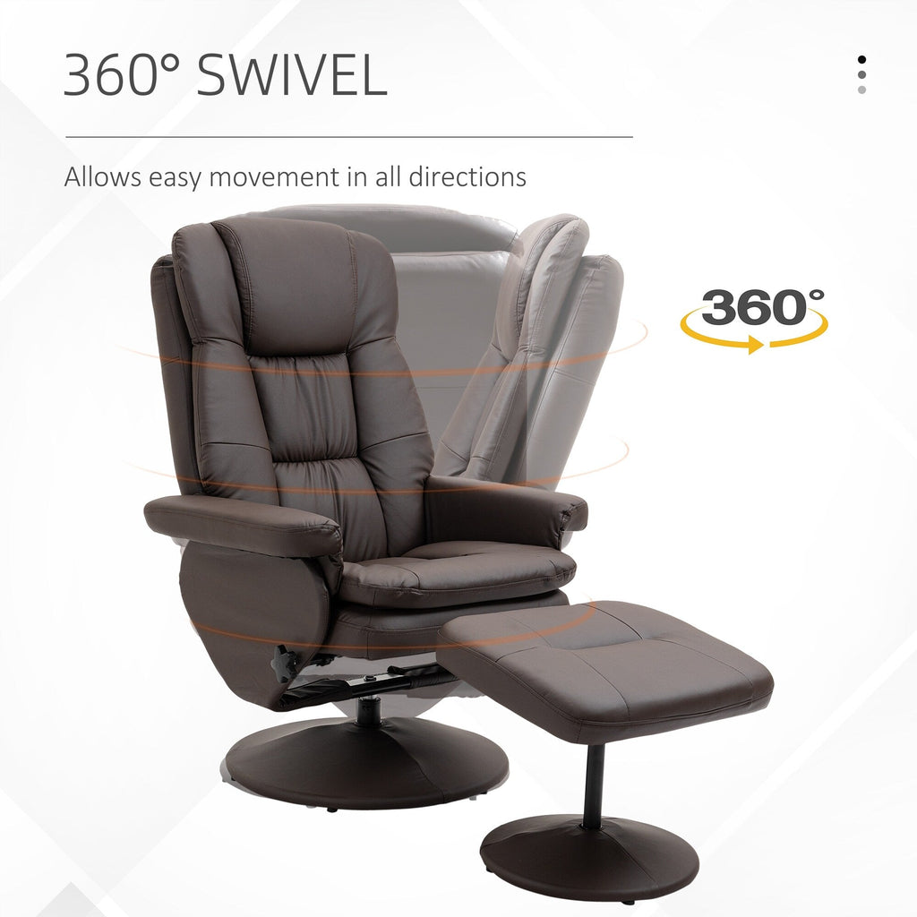 Fauteuil inclinable en cuir synthétique avec dossier réglable, pivotant à 360°, repose-pieds, dossier haut, base enveloppée, pour salon, chambre, bureau à domicile