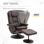 Fauteuil inclinable en cuir synthétique avec dossier réglable, pivotant à 360°, repose-pieds, dossier haut, base enveloppée, pour salon, chambre, bureau à domicile