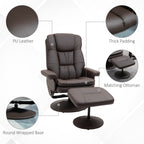 Fauteuil inclinable en cuir synthétique avec dossier réglable, pivotant à 360°, repose-pieds, dossier haut, base enveloppée, pour salon, chambre, bureau à domicile