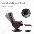 Fauteuil inclinable en cuir synthétique avec dossier réglable, pivotant à 360°, repose-pieds, dossier haut, base enveloppée, pour salon, chambre, bureau à domicile