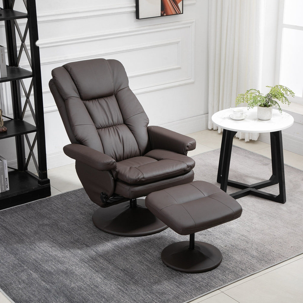 Fauteuil inclinable en cuir synthétique avec dossier réglable, pivotant à 360°, repose-pieds, dossier haut, base enveloppée, pour salon, chambre, bureau à domicile