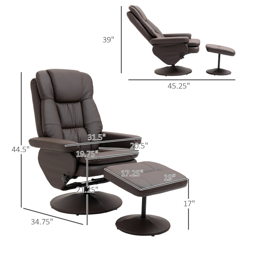 Fauteuil inclinable en cuir synthétique avec dossier réglable, pivotant à 360°, repose-pieds, dossier haut, base enveloppée, pour salon, chambre, bureau à domicile