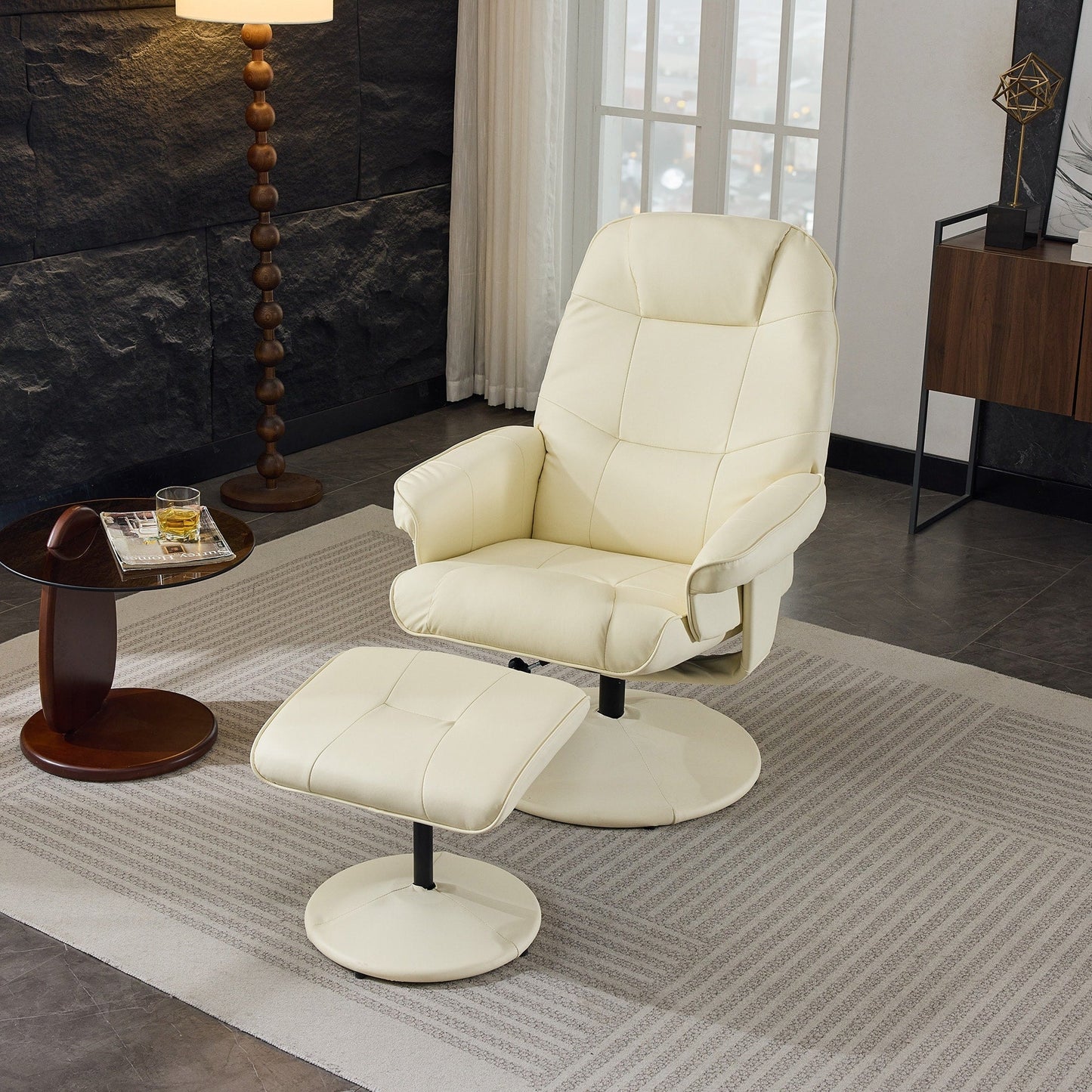 Fauteuil inclinable en cuir synthétique avec repose-pieds, pivotant à 360°, avec vibration à 5 points, siège chauffant et dossier réglable à 140°