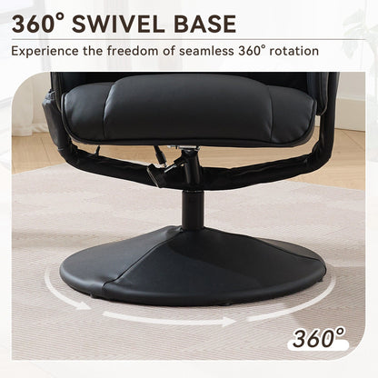 Fauteuil inclinable en cuir synthétique avec repose-pieds, pivotant à 360°, avec vibration à 5 points, siège chauffant et dossier réglable à 140°