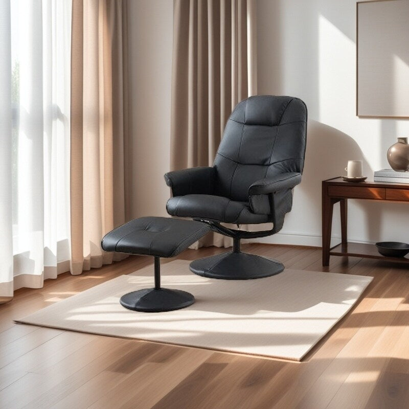 Fauteuil inclinable en cuir synthétique avec repose-pieds, pivotant à 360°, avec vibration à 5 points, siège chauffant et dossier réglable à 140°
