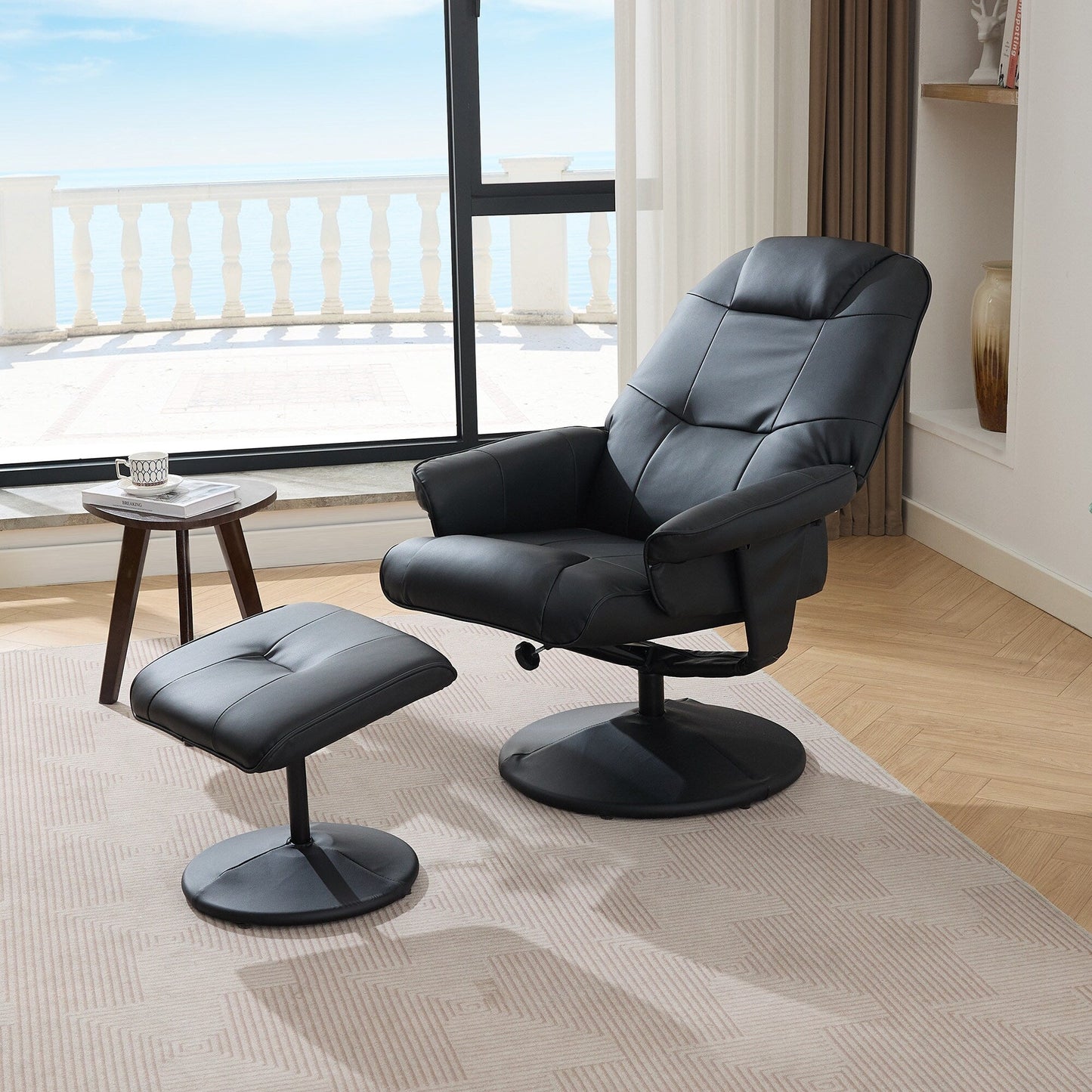 Fauteuil inclinable en cuir synthétique avec repose-pieds, pivotant à 360°, avec vibration à 5 points, siège chauffant et dossier réglable à 140°