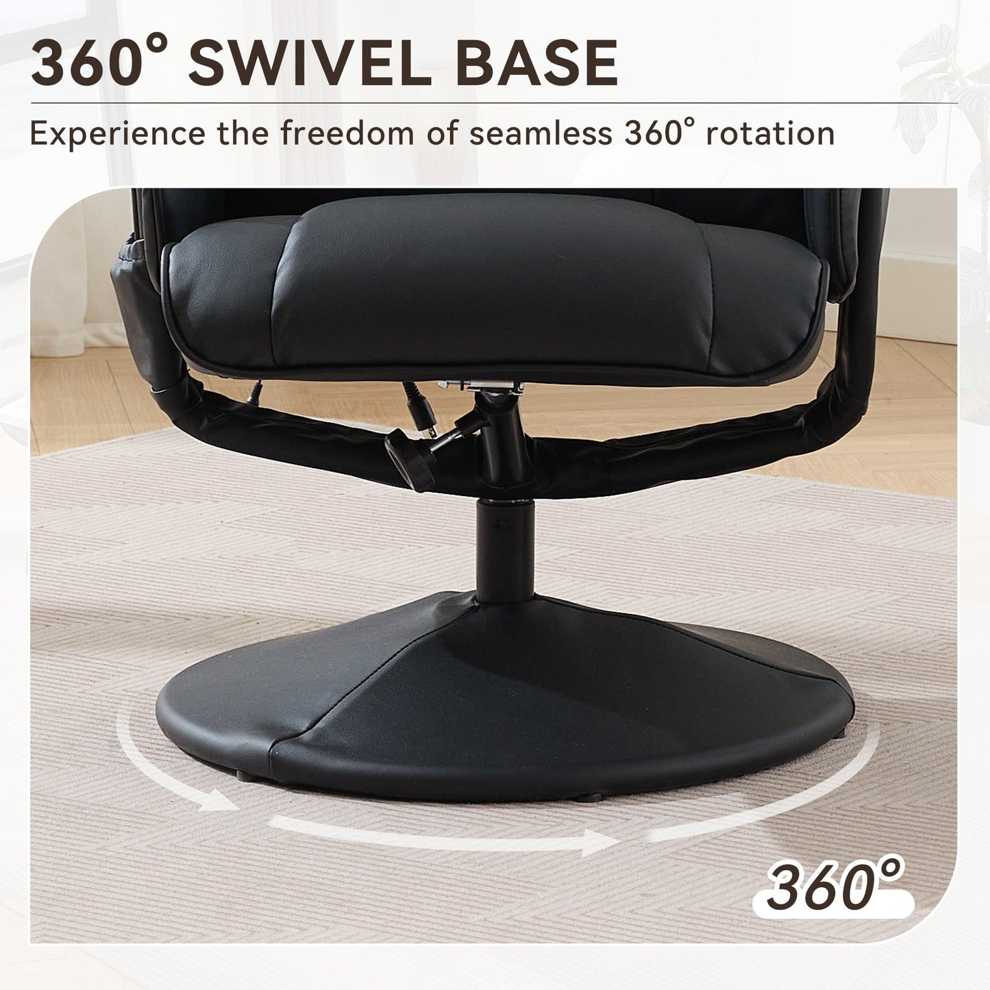 Fauteuil inclinable en cuir synthétique avec repose-pieds, pivotant à 360°, avec vibration à 5 points, siège chauffant et dossier réglable à 140°