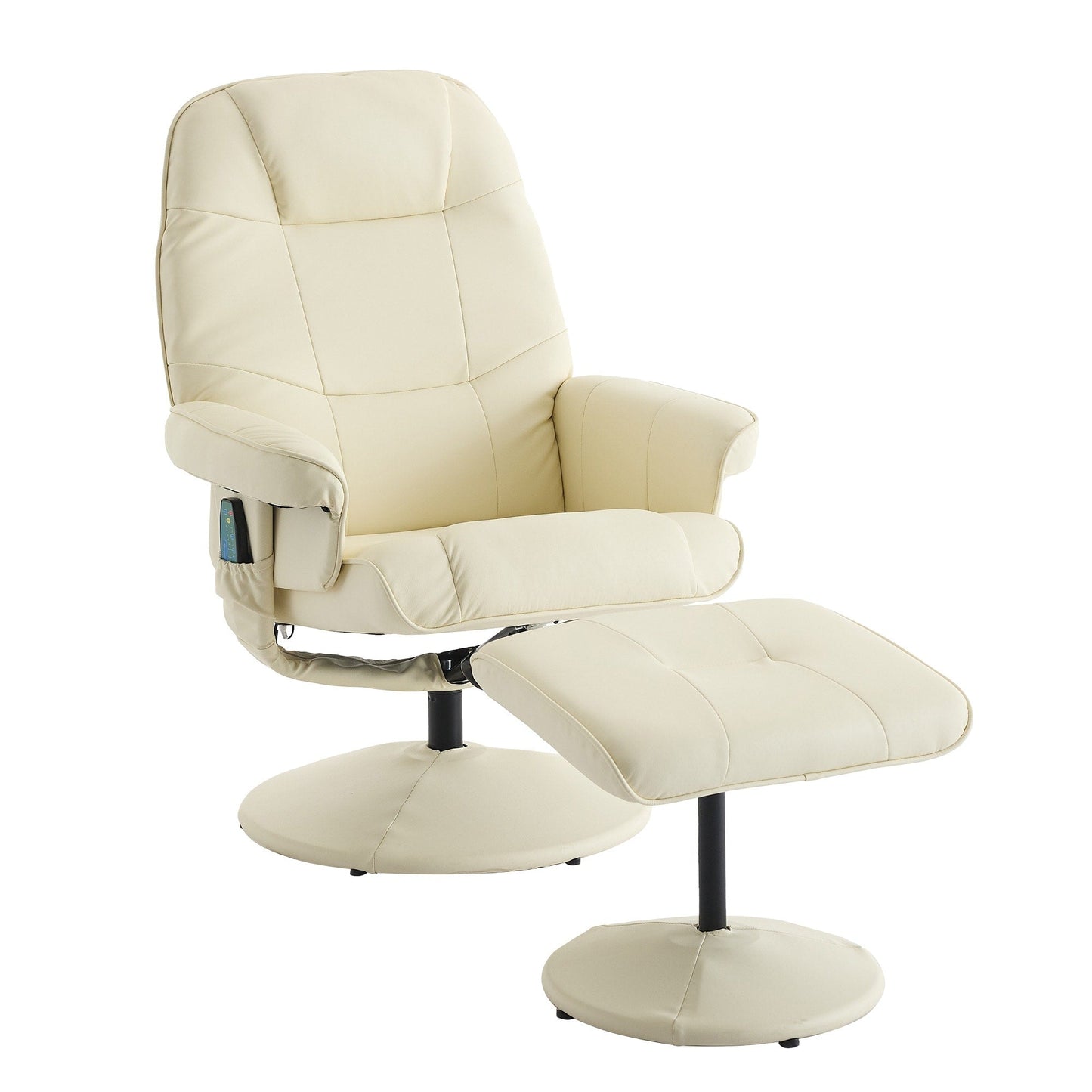 Fauteuil inclinable en cuir synthétique avec repose-pieds, pivotant à 360°, avec vibration à 5 points, siège chauffant et dossier réglable à 140°