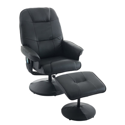 Fauteuil inclinable en cuir synthétique avec repose-pieds, pivotant à 360°, avec vibration à 5 points, siège chauffant et dossier réglable à 140°