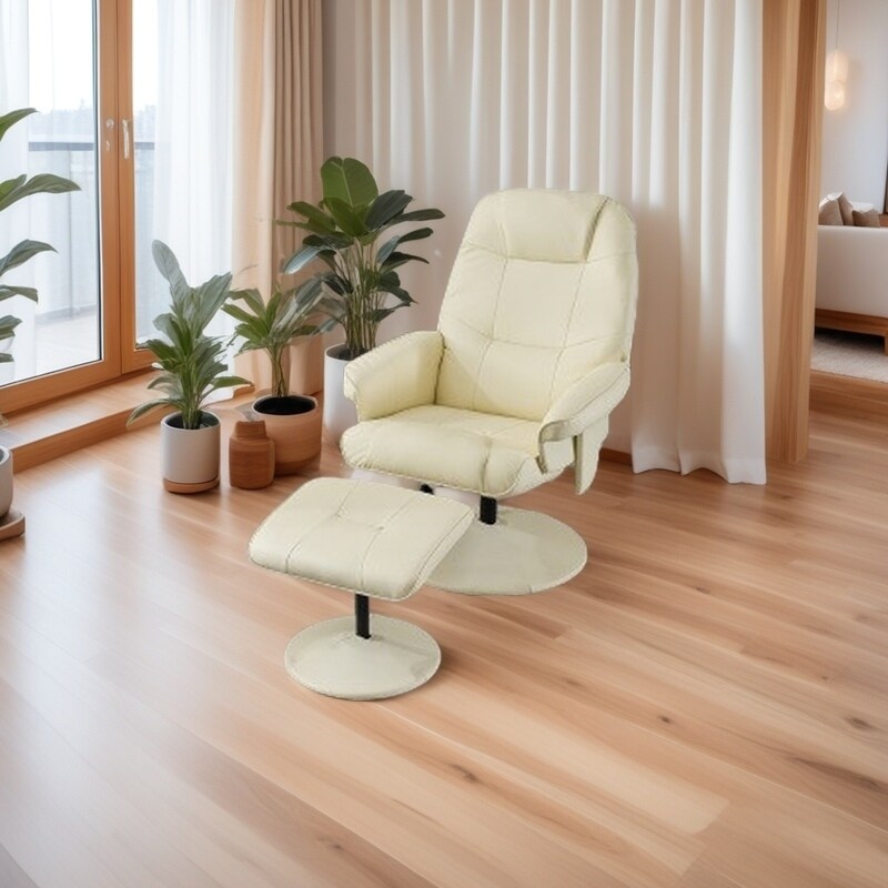 Fauteuil inclinable en cuir synthétique avec repose-pieds, pivotant à 360°, avec vibration à 5 points, siège chauffant et dossier réglable à 140°