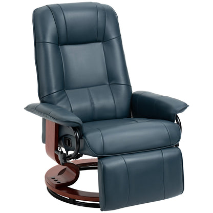 Fauteuil inclinable en cuir synthétique avec base pivotante en bois, inclinaison manuelle, accoudoirs rembourrés et repose-pieds