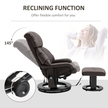 Fauteuil de massage inclinable en cuir PU avec repose-pieds, base pivotante à 360° et vibration télécommandée