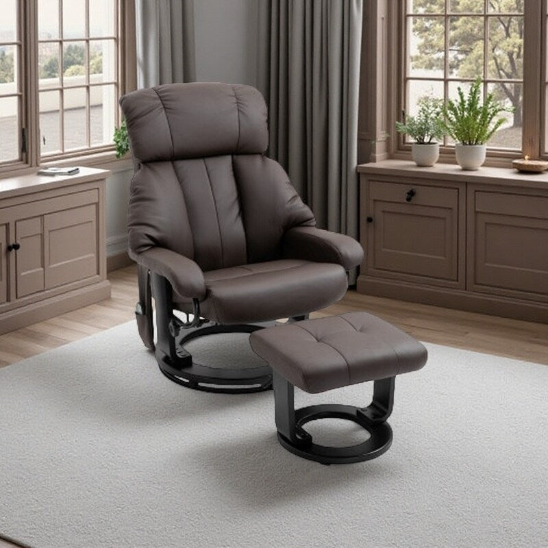 Fauteuil de massage inclinable en cuir PU avec repose-pieds, base pivotante à 360° et vibration télécommandée
