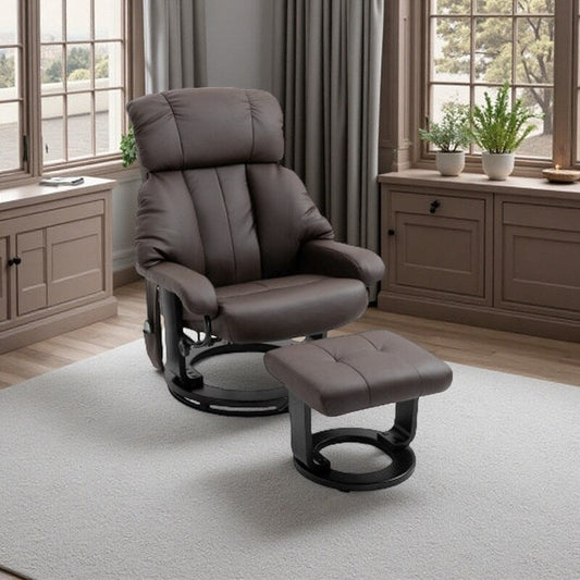Fauteuil de massage inclinable en cuir PU avec repose-pieds, base pivotante à 360° et vibration télécommandée