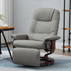 Fauteuil inclinable pivotant en cuir synthétique, fauteuil de salon manuel avec base en bois, dossier réglable et repose-pieds rétractable