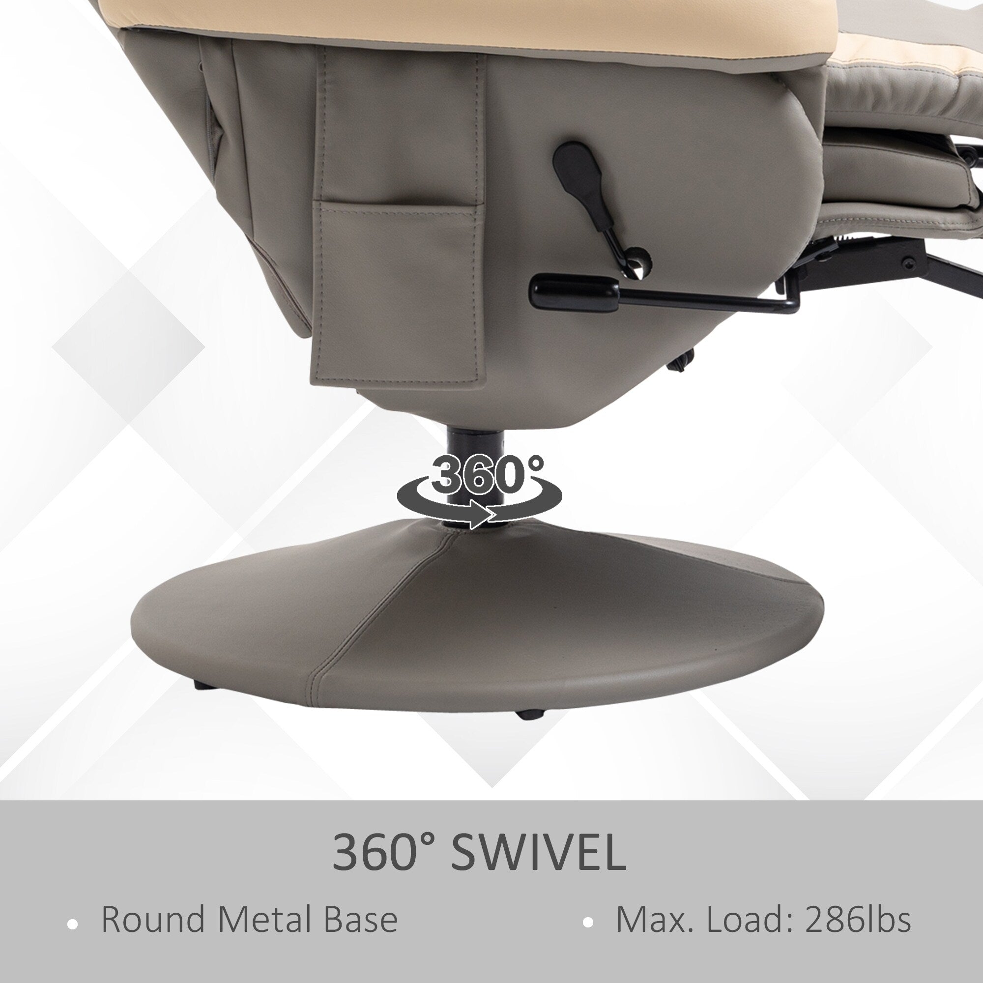 Fauteuil inclinable pivotant en cuir synthétique avec repose-jambes réglable, porte-gobelet et poche de rangement