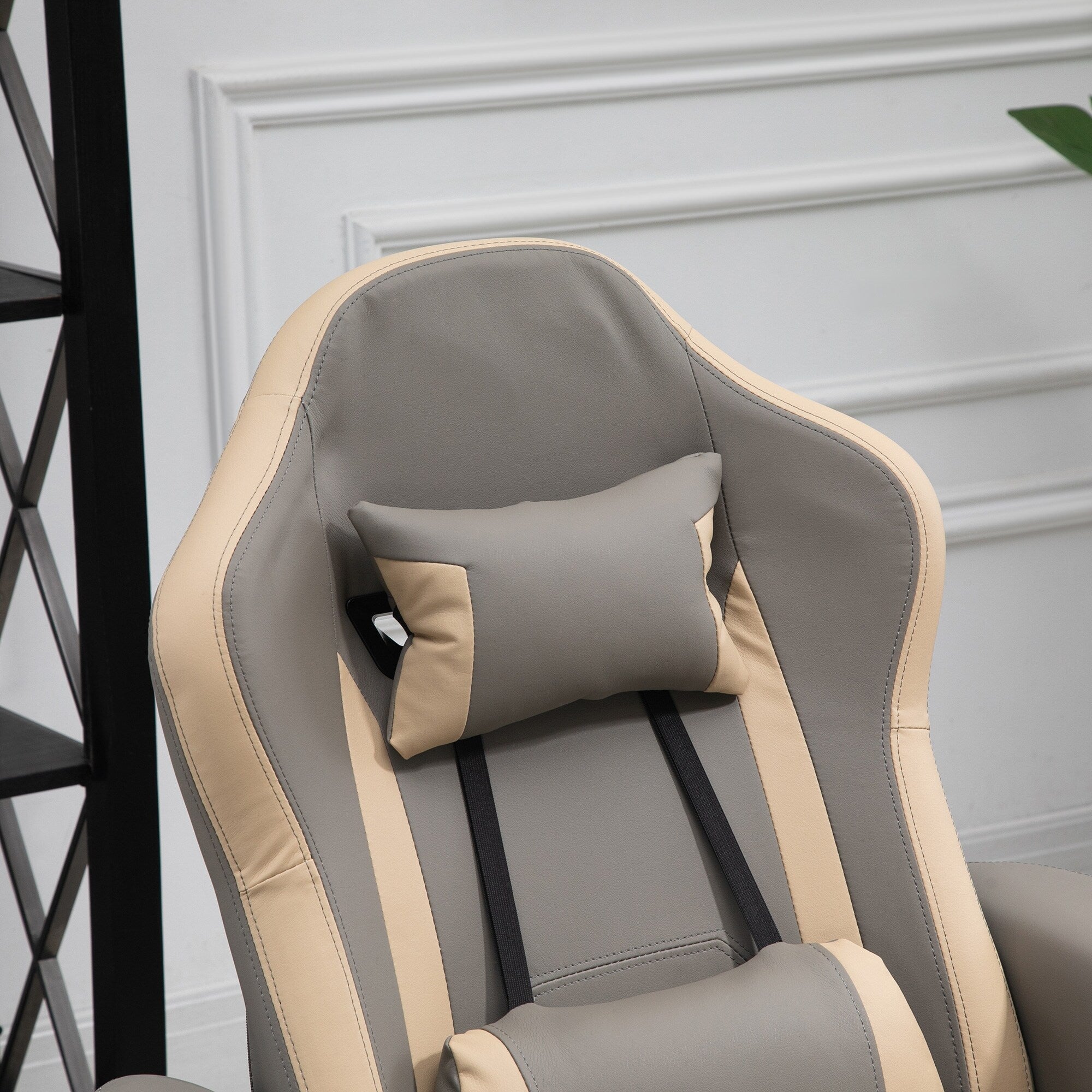 Fauteuil inclinable pivotant en cuir synthétique avec repose-jambes réglable, porte-gobelet et poche de rangement