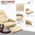 Fauteuil inclinable pivotant en cuir synthétique avec base en bois, accoudoirs rembourrés et inclinaison manuelle