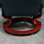 Fauteuil inclinable pivotant en cuir synthétique avec base en bois, accoudoirs rembourrés et inclinaison manuelle