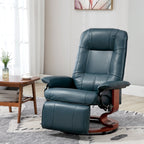 Fauteuil inclinable pivotant en cuir synthétique avec base en bois, accoudoirs rembourrés et inclinaison manuelle
