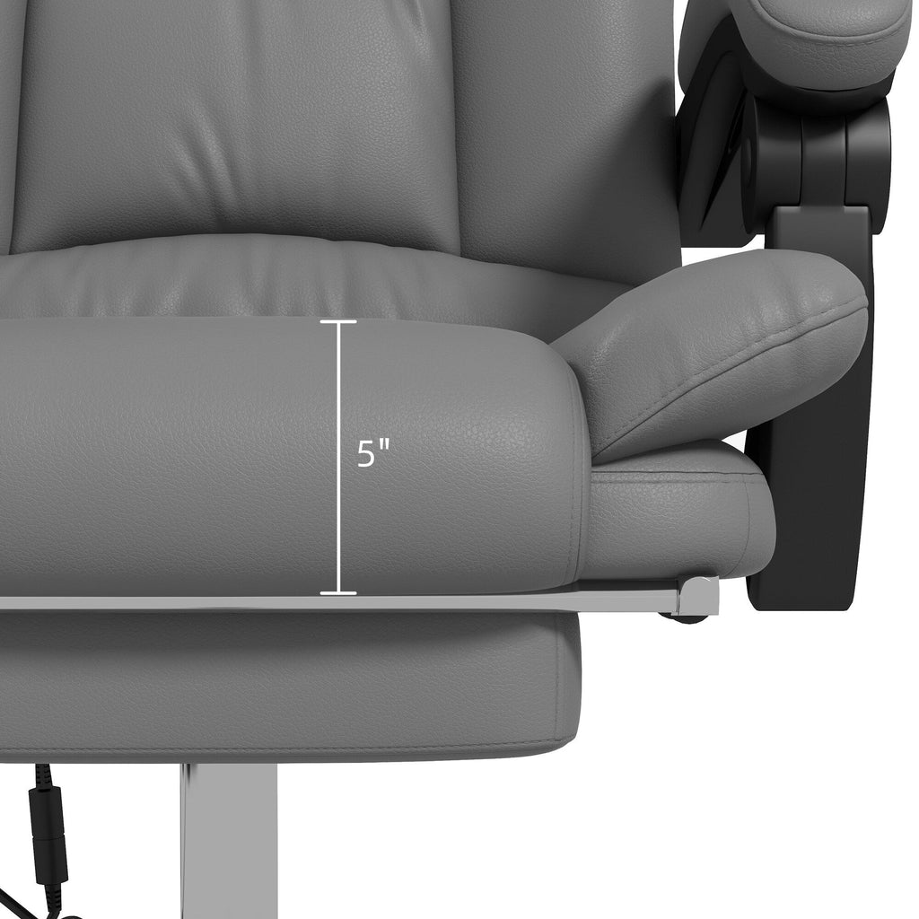 Fauteuil de bureau chauffant en cuir PU avec massage par vibrations, dossier inclinable de 135°, repose-pieds réglable et télécommande.