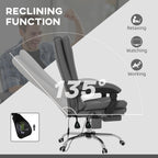 Fauteuil de bureau chauffant en cuir PU avec massage par vibrations, dossier inclinable de 135°, repose-pieds réglable et télécommande.