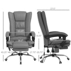 Fauteuil de bureau chauffant en cuir PU avec massage par vibrations, dossier inclinable de 135°, repose-pieds réglable et télécommande.