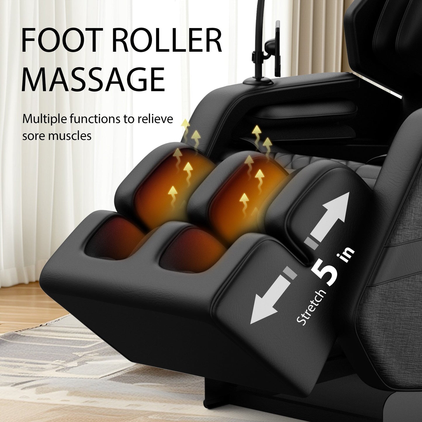 Fauteuil de massage complet en cuir PU à gravité zéro avec rouleau pour les pieds, chauffage lombaire et haut-parleurs Bluetooth
