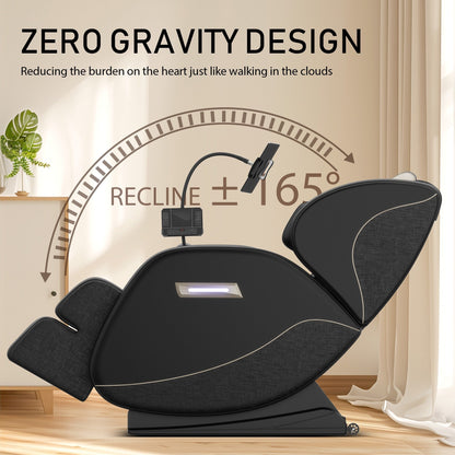 Fauteuil de massage complet en cuir PU à gravité zéro avec rouleau pour les pieds, chauffage lombaire et haut-parleurs Bluetooth
