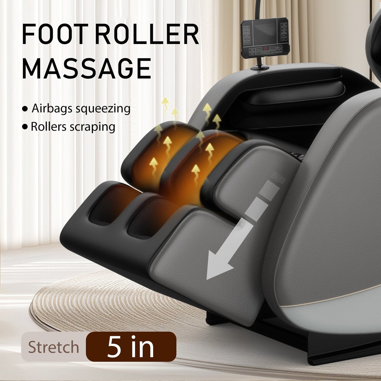Fauteuil de massage zéro gravité en cuir PU avec rouleau pour les pieds et Bluetooth