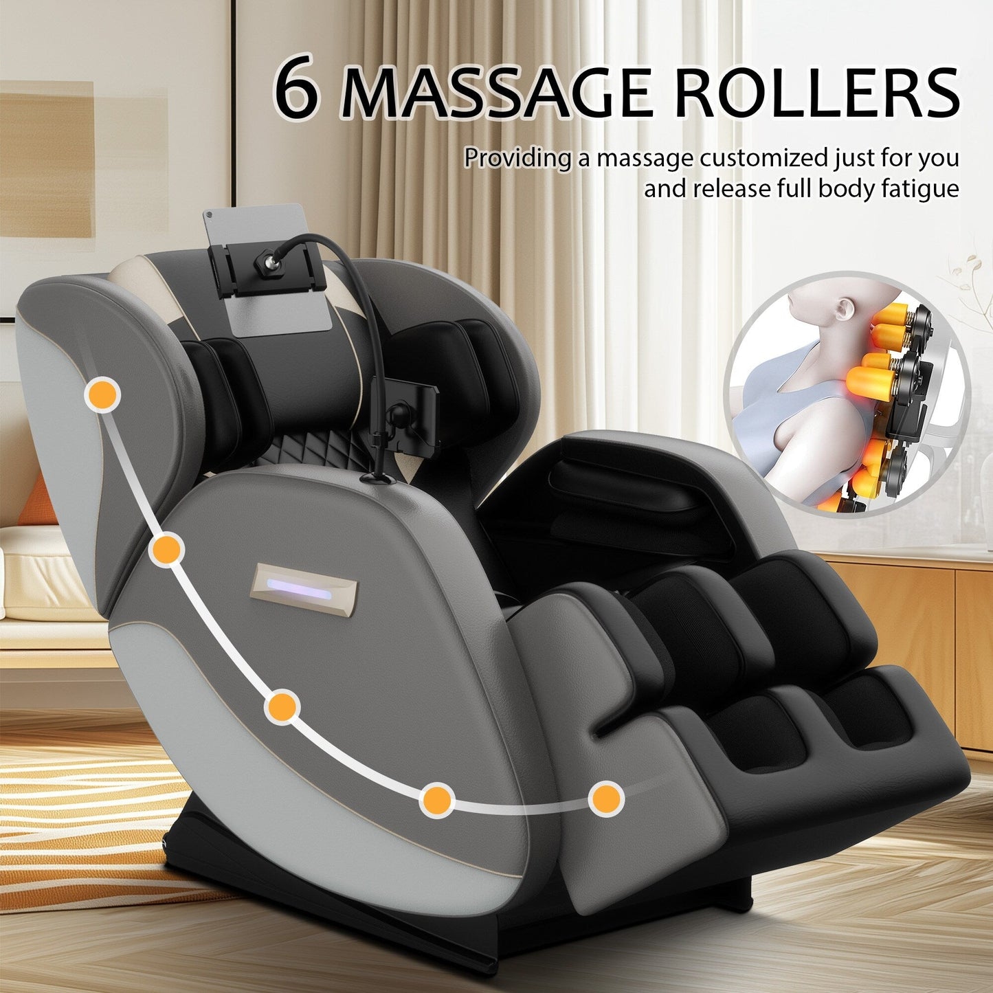 Fauteuil de massage zéro gravité en cuir PU avec rouleau pour les pieds et Bluetooth