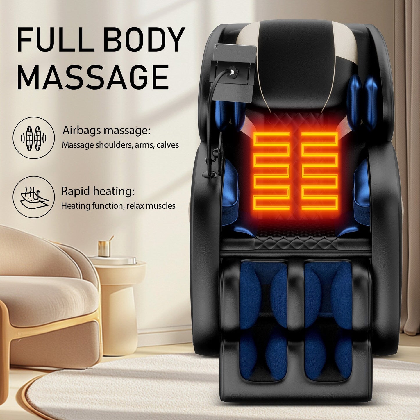Fauteuil de massage zéro gravité en cuir PU avec rouleau pour les pieds et Bluetooth