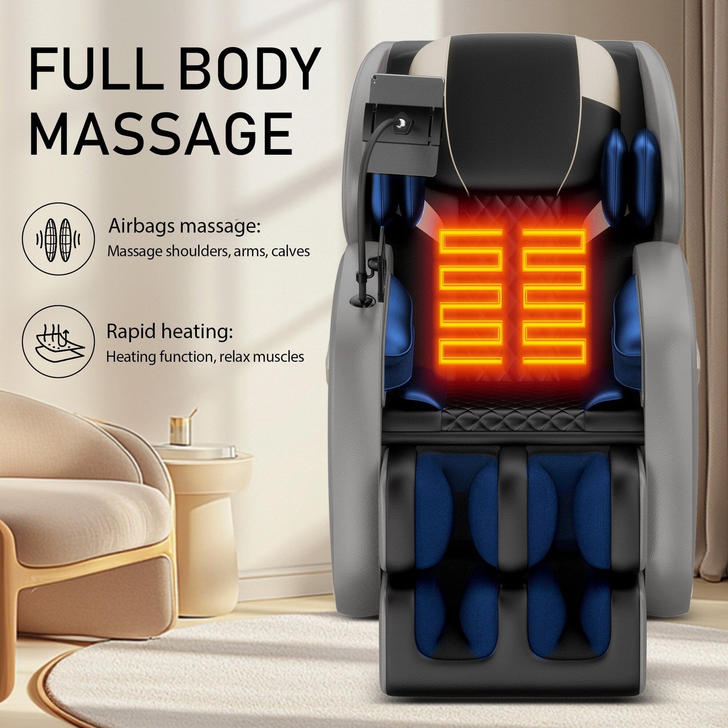 Fauteuil de massage zéro gravité en cuir PU avec rouleau pour les pieds et Bluetooth