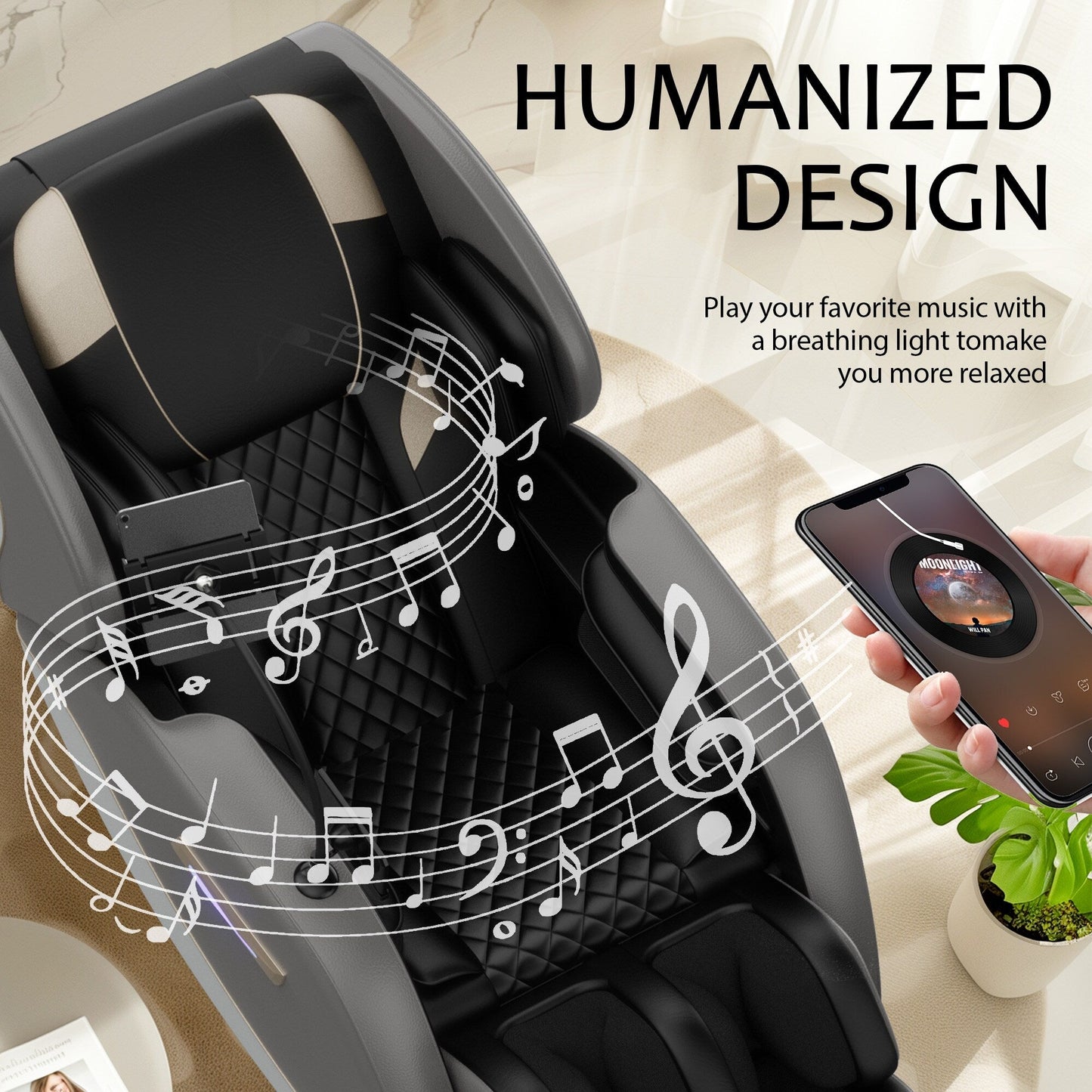 Fauteuil de massage zéro gravité en cuir PU avec rouleau pour les pieds et Bluetooth