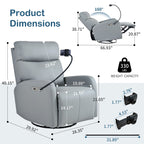 Fauteuil inclinable pivotant en polyuréthane avec rotation à 270°, inclinaison électrique de 95 à 160° et deux ports USB - Capacité de 150 kg