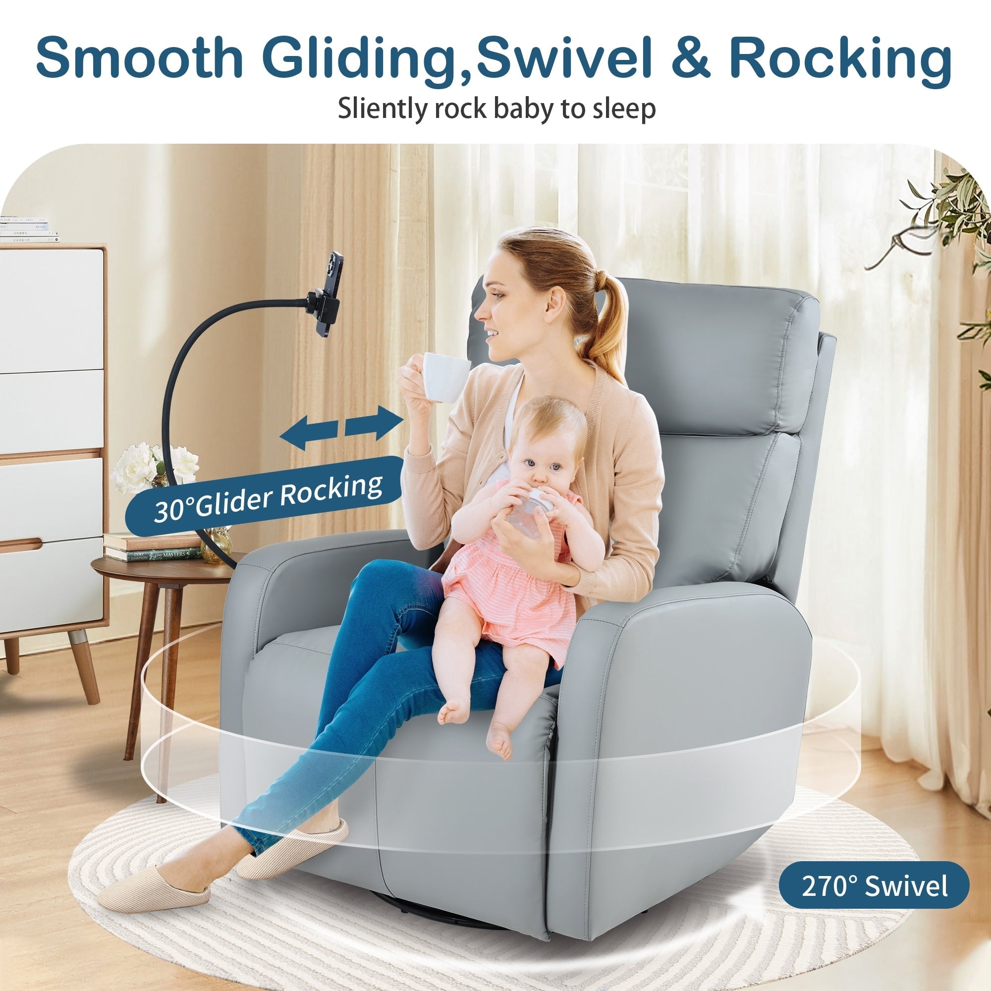 Fauteuil inclinable pivotant en polyuréthane avec rotation à 270°, inclinaison électrique de 95 à 160° et deux ports USB - Capacité de 150 kg