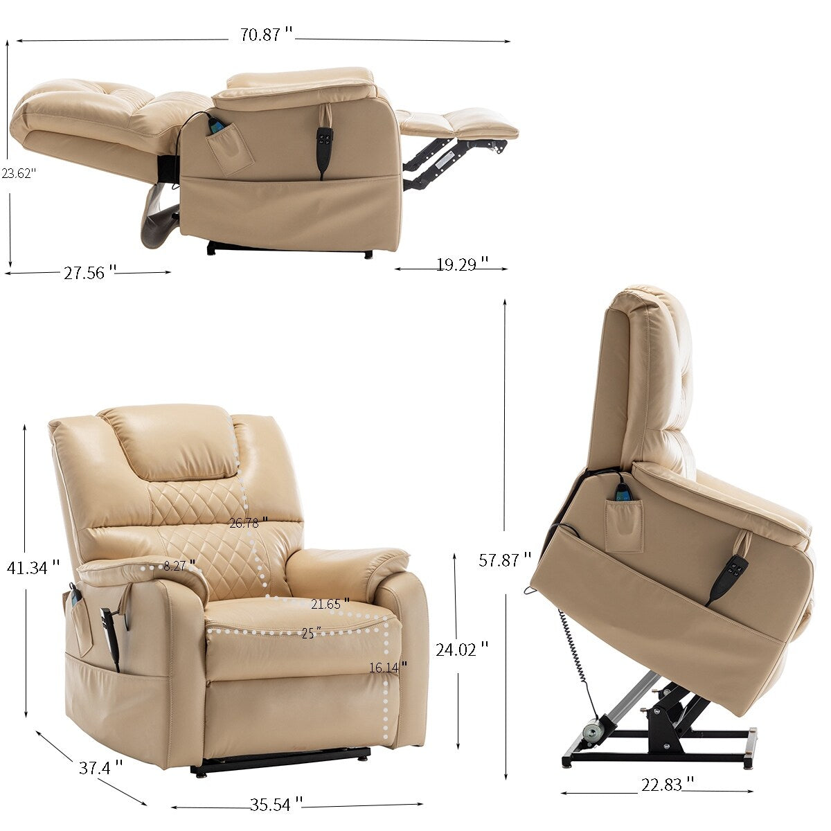 Fauteuil inclinable en PU avec réglage de position infini à 180°, télécommande et assemblage sans outil