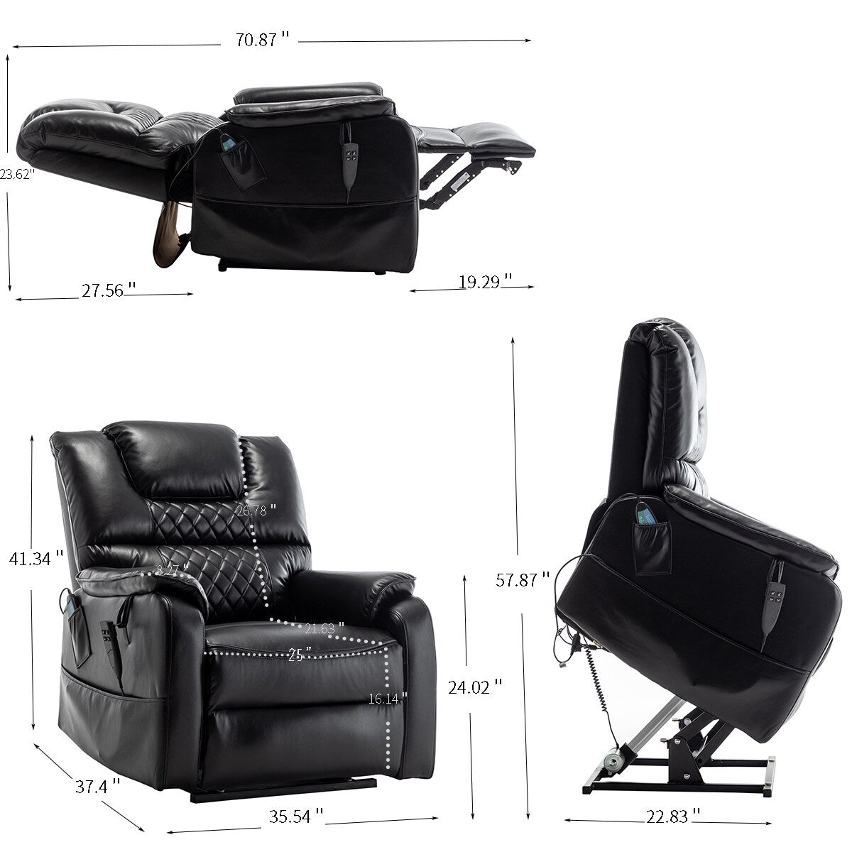 Fauteuil inclinable en PU avec réglage de position infini à 180°, télécommande et assemblage sans outil
