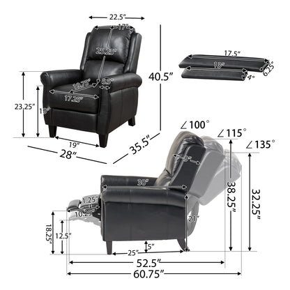 Fauteuil inclinable en polyuréthane avec inclinaison manuelle à 2 positions - Design capitonné contemporain, cadre en bois et rembourrage en mousse épaisse