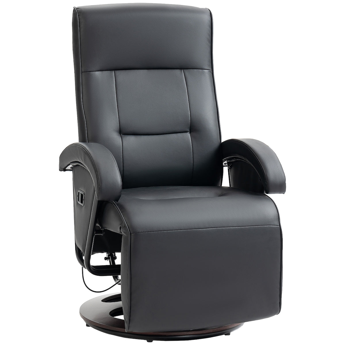 Fauteuil inclinable en polyuréthane avec repose-pieds, chaise longue avec dossier réglable à 135°, base pivotante en bois, siège et accoudoirs rembourrés pour salon